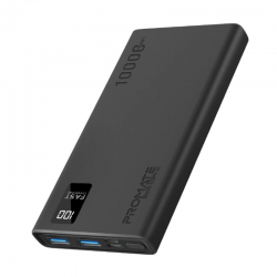 PROMATE Bolt-10Pro Compact Smart Charging Dual USB-A+USB-C Output 10000mAh Power Bank - Black